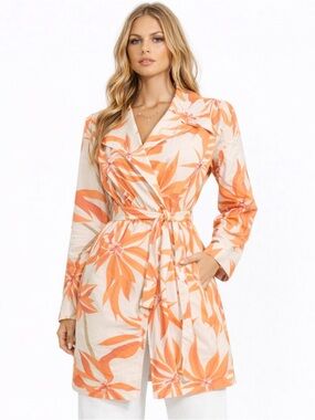 $300 Esprit Floral Wrap Lightweight Trench Jacket Medium Large Y2K